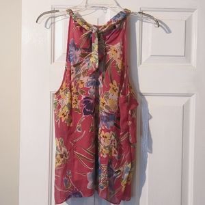 Pink floral sleeveless blouse
